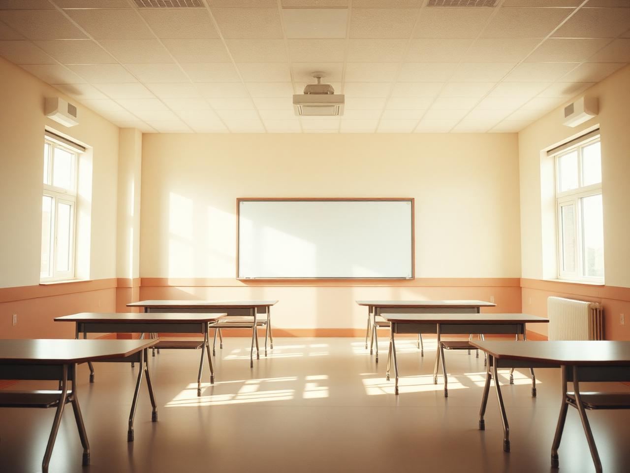 Sunlit empty classroom